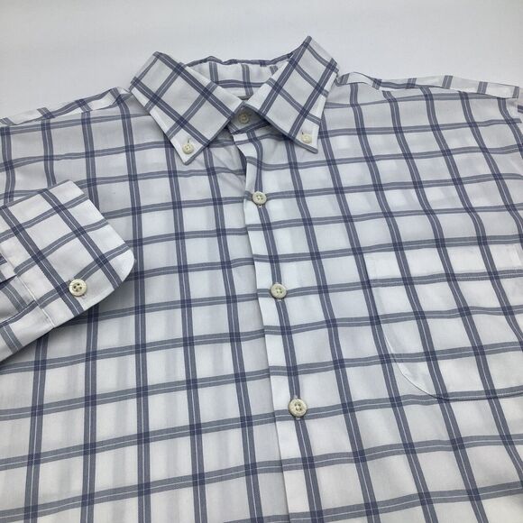 Peter‎ Millar Mens Long Sleeve Button Up Shirt White Check Size Large - Picture 1 of 6